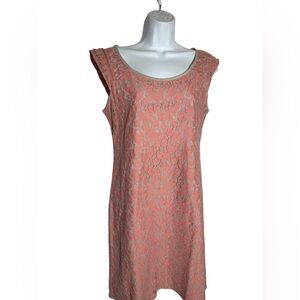 Banana Republic Dress size 2‎ Coral & Beige Lace Overlay  Sleeveless Dress